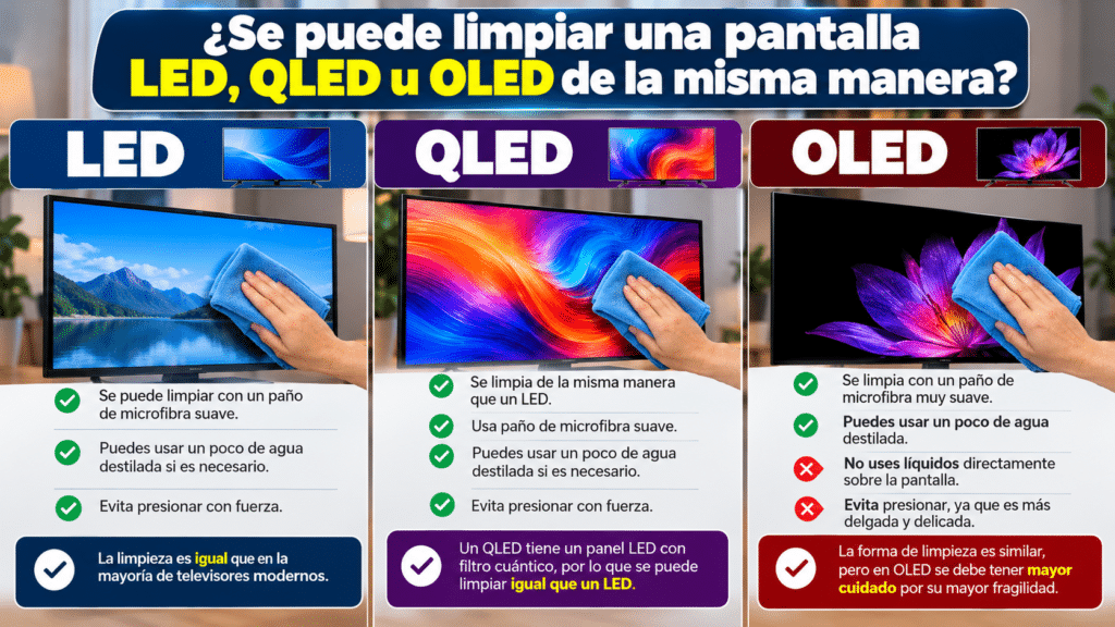 Guía para limpiar pantallas led, qled y oled